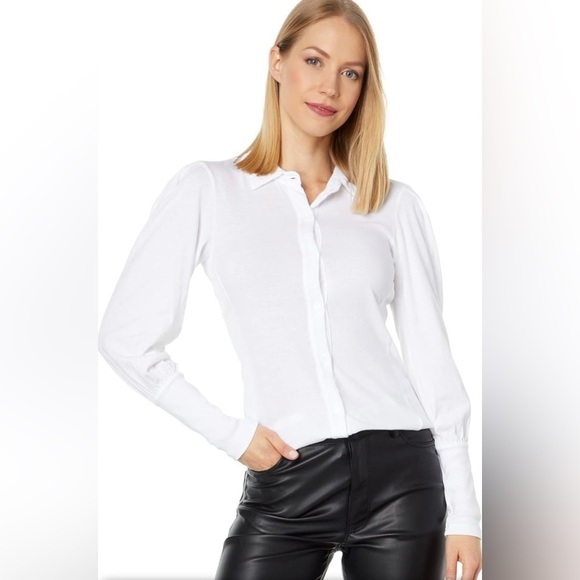 Revolve Bobi Los Angeles Bishop Long Sleeve Button Up Curve Hem Size XS Gray NWT - Picture 4 of 7